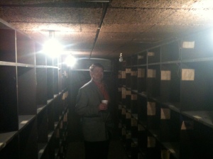 john bennett in the original cellar, liquor room
